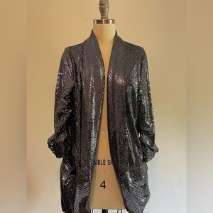 C by One Sequin Blazer Open Front Slouch Sleeve